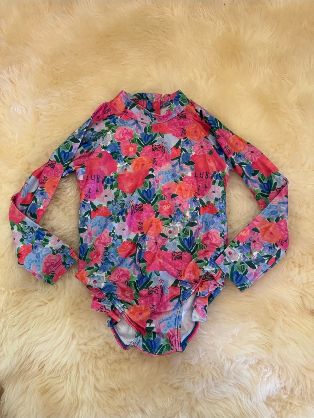 Girls' Pink Floral Long-Sleeve One-Piece Swimsuit